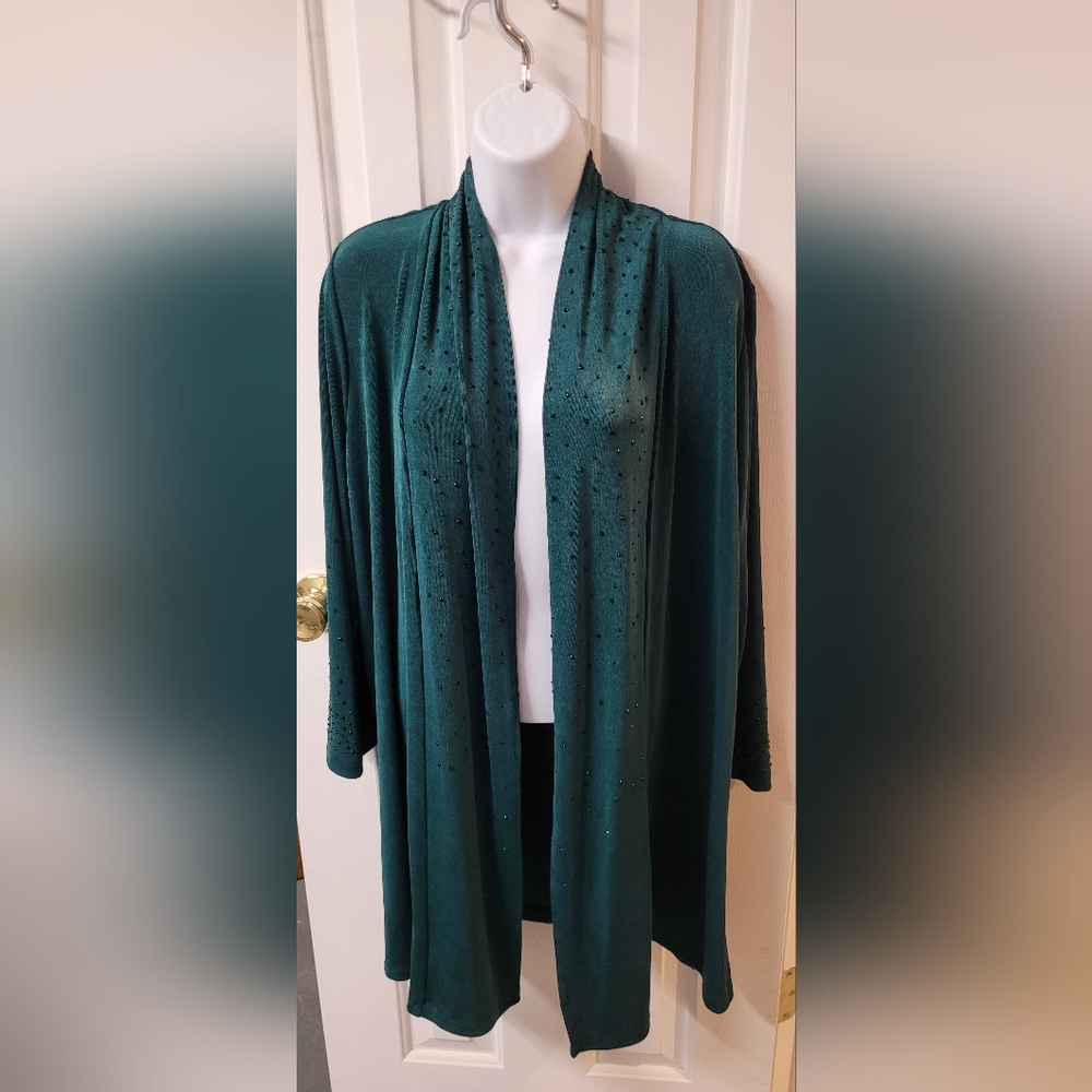 Chicos Traveller's Embellished Knit Jacket size 2, Green